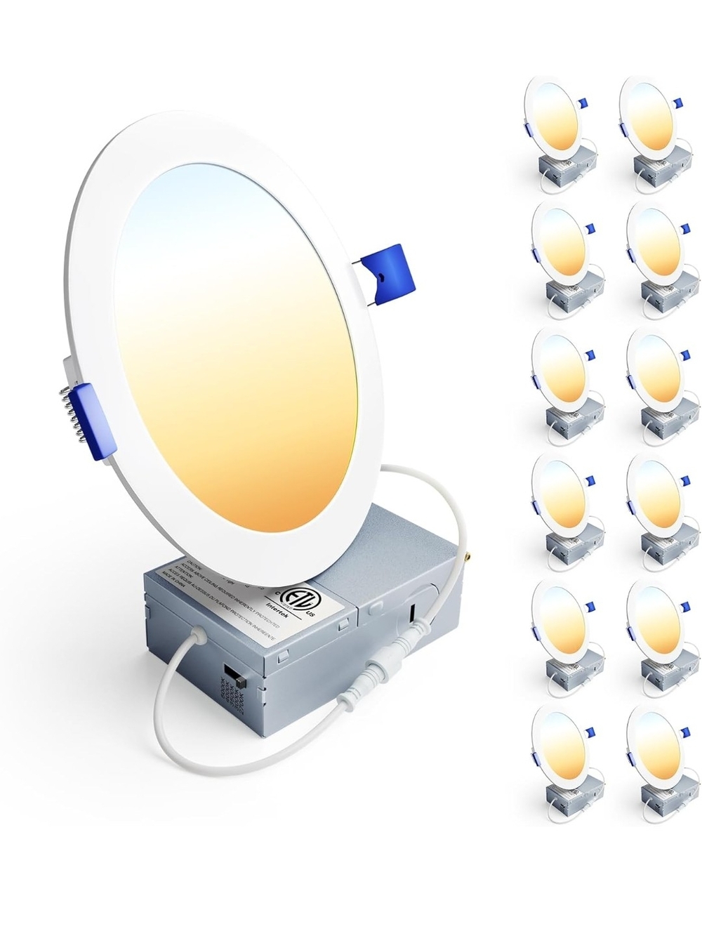 White LED Recessed Downlight Panel with Blue Clips - Warm White